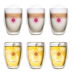 Creano doppelwandiges Tee-Glas, Latte Macchiato, Thermobecher Blume des Lebens | 250ml, in exklusiver Geschenkbox 6er Set