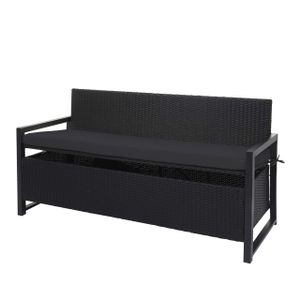 Polyratanová 3místná lavice HWC-F39, zahradní lavice lavice truhla, úložný prostor sedák  antracit, polštáře černé