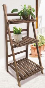 Dřevěné schodiště na rostliny se 3 policemi skládací hnědé - 99 x 45 cm - dekorativní květinový stolek pro vnitřní i venkovní použití