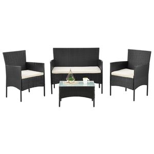Juskys Polyrattan Gartenmöbel-Set Fort Myers - Tisch, Sofa & 2 Stühle - Schwarz Beige