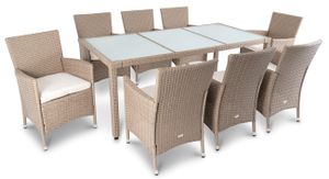 di volio Gartenmöbel-Set VERONA - Essgruppe Garnitur aus Polyrattan, robuste Sitzgruppe - Tisch mit Glasplatte + 8 Stühle, Terrassenmöbel Lounge Set