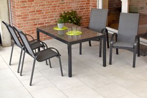 Merxx Gartenmöbelset "Amalfi" 5tlg. mit Tisch 150 x 90 cm - Aluminiumgestell Graphit mit Textilbespannung Grau