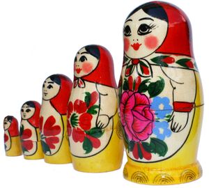 Matroschka Puppen Babuschka  Rotes Tuch Set aus 5 Holzfiguren 11cm hoch
