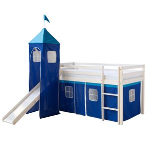 Homestyle4u 521, Hochbett mit Rutsche Leiter Tunnel Turm,, Weiß Blau, 90x200