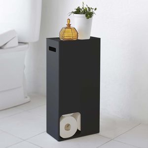 Yamazaki Toilettenpapierspender Badregal Aufbewahrung für bis zu 8 Rollen mit Ablage 48cm Metall schwarz