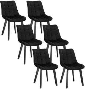 EUGAD Esszimmerstühle 6er Set Wohnzimmerstuhl mit Rückenlehne, Polsterstuhl Küchenstuhl Weich Samt und Holz für ESS- und Wohnzimmer, Schwarz