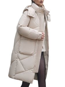 Damen Steppmäntel Tasche Mantel Bequeme Trenchcoats Stand Neck Puffer Winter Warm Jacken Weiß,Größe L