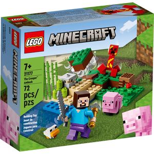 LEGO 21177 Minecraft Der Hinterhalt des Creeper, Spielzeugset mit Steve, Schweinchen- und Kükenfiguren, Kinderspielzeug ab 7 Jahren mit Minifiguren