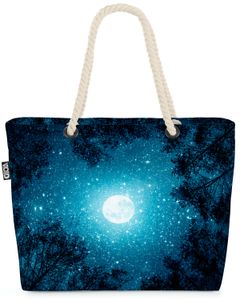 VOID Nacht Wald Sterne Mond Strandtasche Shopper 58x38x16cm 23L XXL Einkaufstasche Tasche Reisetasche Beach Bag