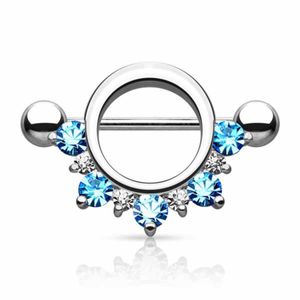 Brustwarzenpiercing Schild Nippelpiercing mit Zirkonia Kristallen Aqua