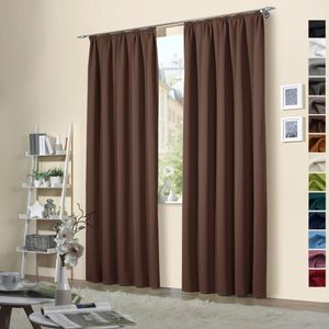 heimtexland ® 2 Stück Thermo Verdunkelungsvorhänge Sonnenschutz Kälteisolierung Verdunkelungsgardinen Kräuselband Vorhang Typ139 Schoko HxB 245 x 135 cm