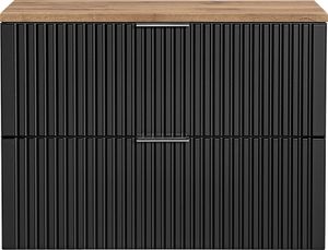 Waschtischunterschrank 80cm ADELAIDE-56-BLACK, matt schwarz mit Eiche Nb., gerillte Front, B/H/T ca. 80,6/59,2/46,5 cm
