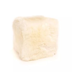 Schafsfell - Sessel Sitzsack Beanbag Sitzkissen Cube Premium - Quadratische Quaste mit Langem Haar - Weiß