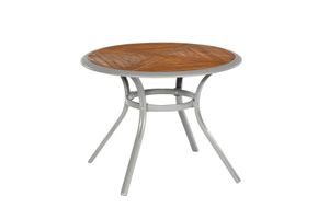 Kulatý stůl Merxx "Siena" - stříbrný hliníkový rám a akáciové dřevo