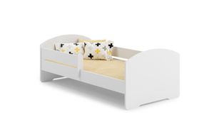 Kinderbett LUK-BAR 70 x 140 cm mit Matratze, Rausfallschutz & Lattenrost in Farbe Weiß