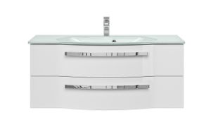PELIPAL Serie 4005 Bad Möbel Set (2 teilig) / polarweiß Hochglanz , Glaswaschtisch, Unterschrank