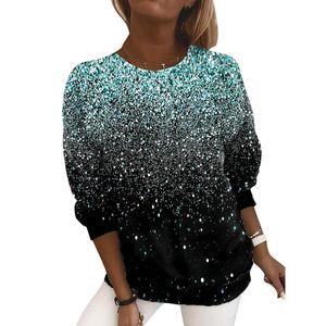 Damen Langarm Sweatshirts Pullover Warmes T-Shirt Herbst Casual Rundhals Oberteile  Snowflake Cyan,Größe:2xl