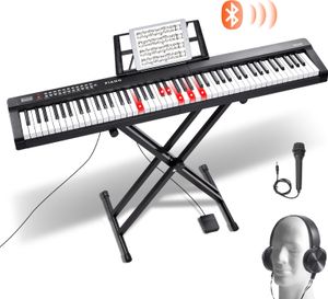 VEVOR Digitales Klavier mit 88 Tasten, halbgewichtete Tasten, Klavierset mit verstellbarem Ständer, integrierten Lautsprechern, Sustain-Pedal, Kopfhörern, Bluetooth, MIDI, USB für Anfänger
