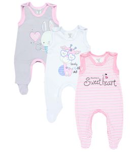 TupTam Baby Mädchen Strampler mit Aufdruck Spruch 3er Pack, Farbe: Farbenmix 1, Größe: 62