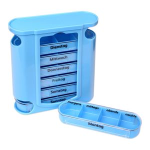 Schramm®Tablettenbox blau mit blauen Schiebern 7 Tage Pillen Tabletten Box Schachtel Tablettendose Pillendose Pillenbox Tablettenboxen Pillendosen Pillen Dose Wochendosierer