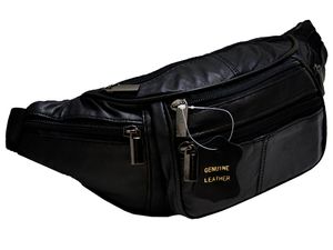 Leder Bauchtasche Schwarz Hüfttasche Gurtlänge -130Cm