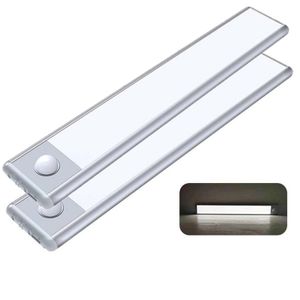 winterbeauy 2Stk Kabelloses LED Unterbauleuchte, Schrankleuchte mit Bewegungssensor, Magnetische Lichtleiste Schranklicht mit USB Ladefunktion, 20cm(weiß)