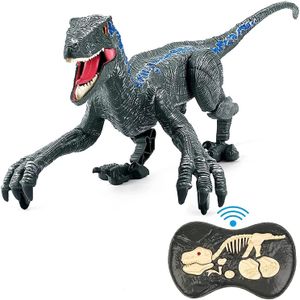Fernbedienung Dinosaurier Spielzeug,Elektronisch Gehender Velociraptor mit LED-Beleuchtung&Realistische Simulation Geräusche,2,4 GHz Velociraptor Spielzeug,Beste RC Dinosaurier Geschenke für Kinder