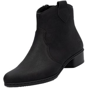 Rieker Damen Stiefelette Reißverschluss Blockabsatz Western Style Y0762, Größe:38 EU, Farbe:Schwarz