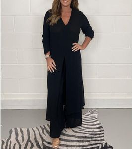 Frühlings-Set mit langen, bequemen Hosen und Mänteln für Damen, 5XL, Schwarz