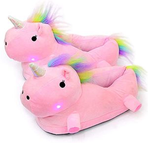 Einhorn Hausschuhe Fantasy Unicorn Plüsch Leuchtend Kuschelig Neuheit Tier Pantoffeln - Einheitsgröße 35-43