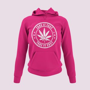 Damen Hoodie Kapuzenpullover Take It Easy Kiffer Weed Cannabis Blatt Zeichen Gras Hip Hop Symbole Party Shirt