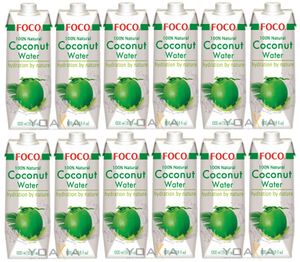 [ 12x 1 Liter ] FOCO Pures Kokosnusswasser / Kokoswasser Coconut Water 100% Natural