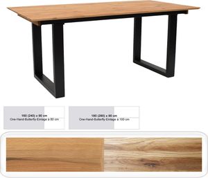 Ausziehtisch Rodan XL verschiedene Größen Massivholz Tisch Varianten, Holzart:Kernbuche lackiert, Größe:180(280) x 90 cm One-Hand-Butterfly