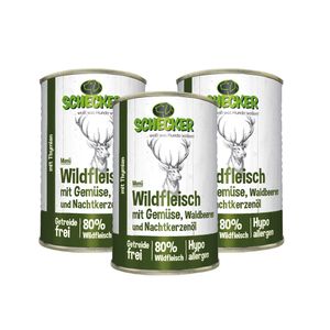 3 x 410 g - Schecker Hundemenü - reines Wild Muskelfeisch Gemüse Waldbeeren und Nachtkerzenöl