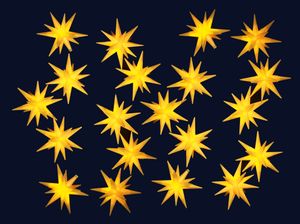 Sternenkette, Lichterkette mit 20x LED Adventsstern, Außenstern, Weihnachtsstern Ø 12 cm, Länge 18m, mit Timer - Gelb, Kunststoff, Weihnachtsstern, Adventsstern