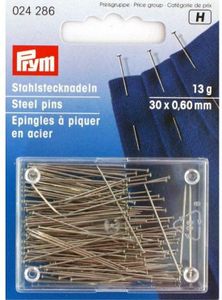 Prym 024286 Stecknadeln, 0,60 x 30mm, silberfarbig, 13g, Karte mit Dose, Stahl, 30 x 0,6mm