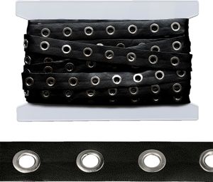 1m Ösenband Kunstleder schwarz mit eingestanzten runden Ösen Größenwahl Meterware, Größe:25mm, Farbe:schwarz | Öse silbern