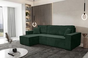 VENASI HUGO Ecksofa mit Schlaffunktion und Bettkasten Cord Schlafsofa Eckcouch Sofa Grün