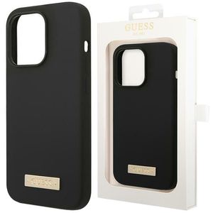 Guess Silikoncase schwarz Logo Plate für iPhone 13 PRO Max 6,7" kompatibel zu MagSafe