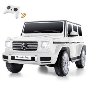 Mercedes-Benz G500 12V Elektro Kinderauto Kinderfahrzeug mit Tür, 4x30 W Motoren, mit Fernbedienung und LED Lichts, Bluetooth-Verbindung, Weiß