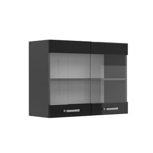 Livinity® Küchenschrank Glas R-Line, 80 cm, Schwarz Hochglanz/Anthrazit