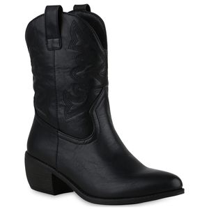 VAN HILL Damen Cowboy Boots Spitze Stickereien Schuhe 840534, Farbe: Schwarz, Größe: 36