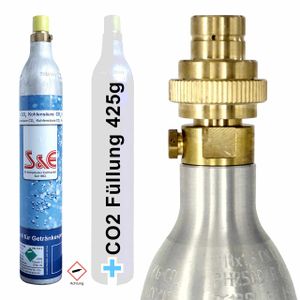 1 x CO2 Reserve-Zylinder 425 g Kohlensäure inkl.  Füllung 60l + Adapter für CO2 Wasser-Sprudler DUO | Terra | ART