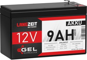 Langzeit Akku 9AH 12V Blei GEL Batterie ZYKLENFEST ers. 7Ah 7,2Ah 9,5Ah 10Ah 12Volt