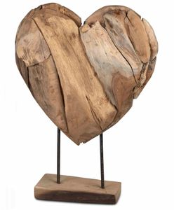 Formano Teak Herz stehend auf Fuß Holz massiv 60 cm Dekoration Unikat