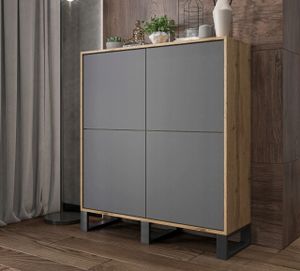 Szafka RTV Industrialna Komoda RTV Loft Dąb wotan Grafit MAT 113 cm Metalowe nogi Czarne