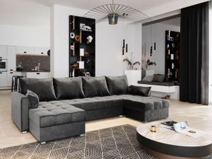 Masseno Ecksofa NAKO mit Schlaffunktion U-Form, Sofa mit Bettkasten, Wohnzimmersofa, Couch, Soffa, Bettsofa, Couchgarnitur- Grau, PAROS 06