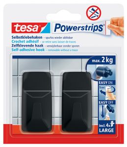 tesa Powerstrips Haken LARGE Rechteck schwarz 2 Haken + 4 Powerstrips Large