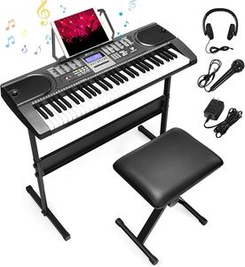 GOPLUS Keyboard 61 Tasten, elektronische Klaviertastatur mit 255 Klangfarben & Rhythmen, 24 Demo-Songs, verstellbare Höhe Klavierständer & Sitzhocker, Kinder Piano mit 3 Lehrmodi