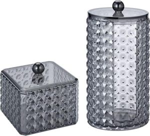 Wattestäbchenspender, Aufbewahrung für Wattestäbchen mit Deckel, Kosmetik-Organizer, Make-up-Organizer, Hohe Kapazität, 2-tlg., Schwarz Transparent
